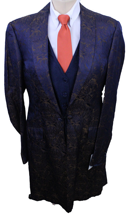 Day Coat DeRegnaucourt Navy and Copper Floral Brocade