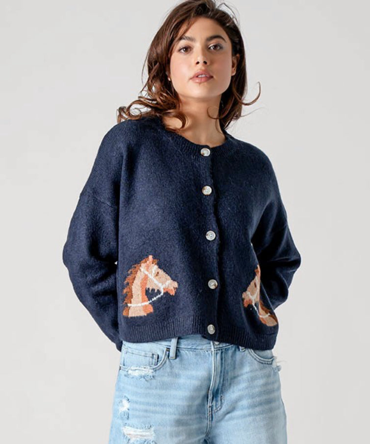 Navy Horse Head Cardigan