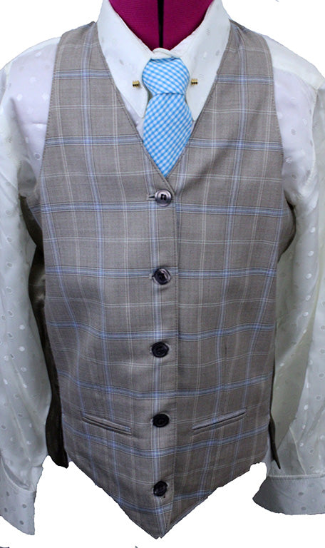 Vest Becker Brothers Tan with Light Blue Windowpane