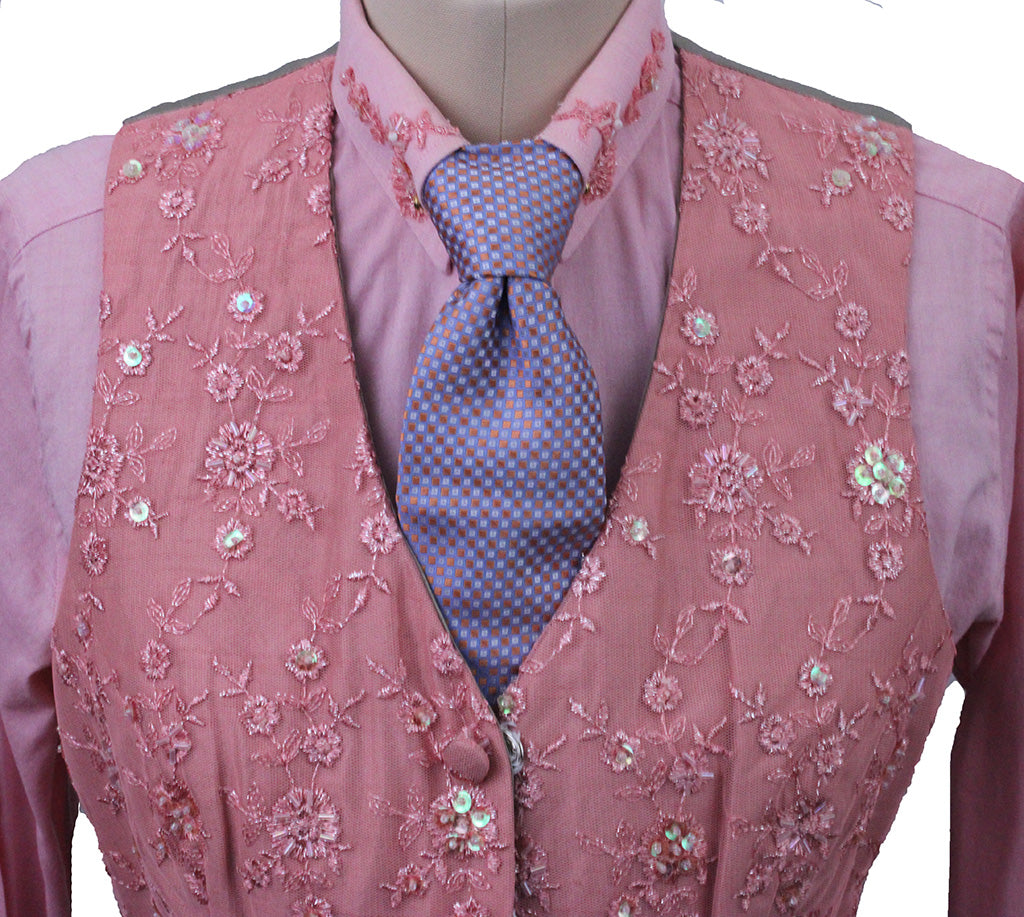Shirt and Vest Combination Show Season Coral Beaded Applique