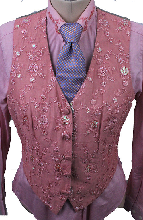 Shirt and Vest Combination Show Season Coral Beaded Applique
