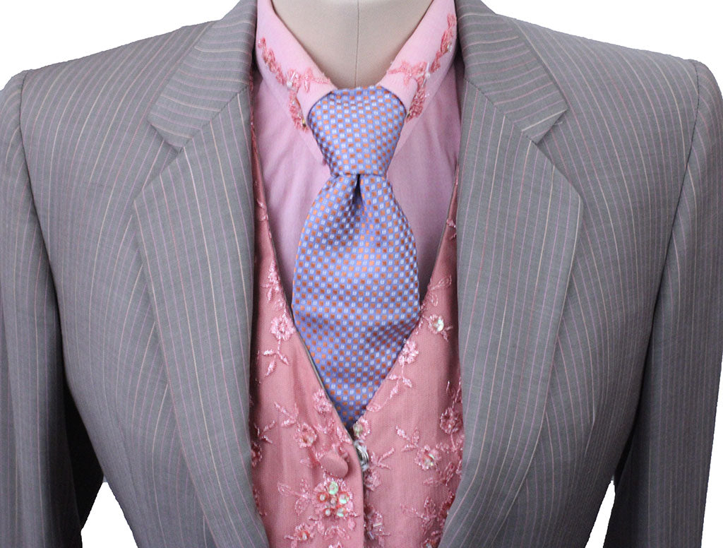 Day Suit Show Season Tan with Pink, Coral, Yellow Pinstripe