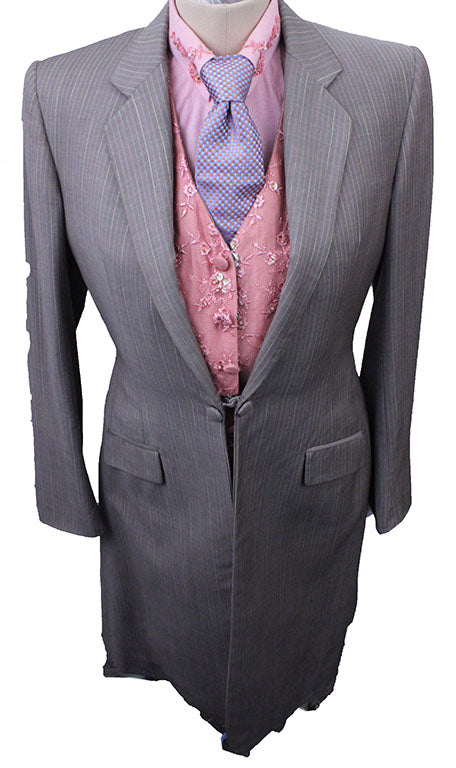 Day Suit Show Season Tan with Pink, Coral, Yellow Pinstripe