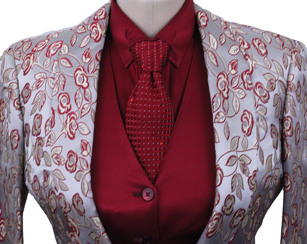 Day Coat DeRegnaucourt Champagne and Red Floral Brocade