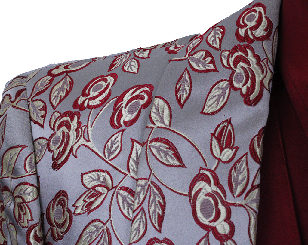 Day Coat DeRegnaucourt Champagne and Red Floral Brocade