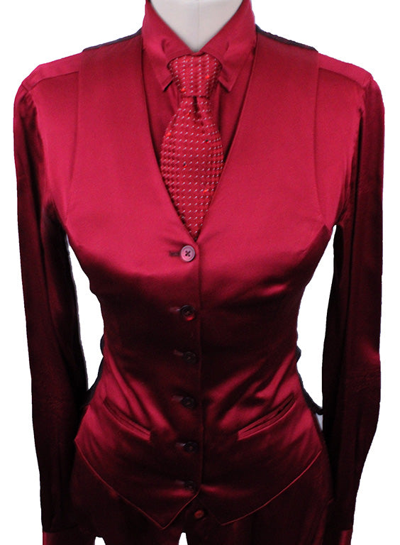 Shirt and Vest Set DeRegnaucourt Red Satin