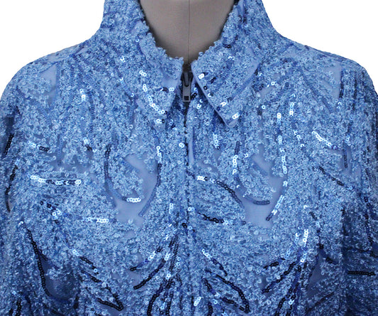 Western Top Light Blue Sequin Applique