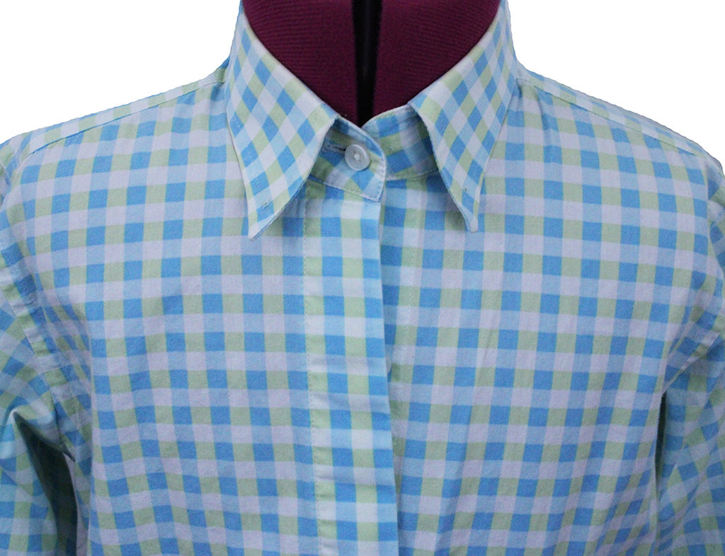Shirt Custom Sage and Blue Gingham