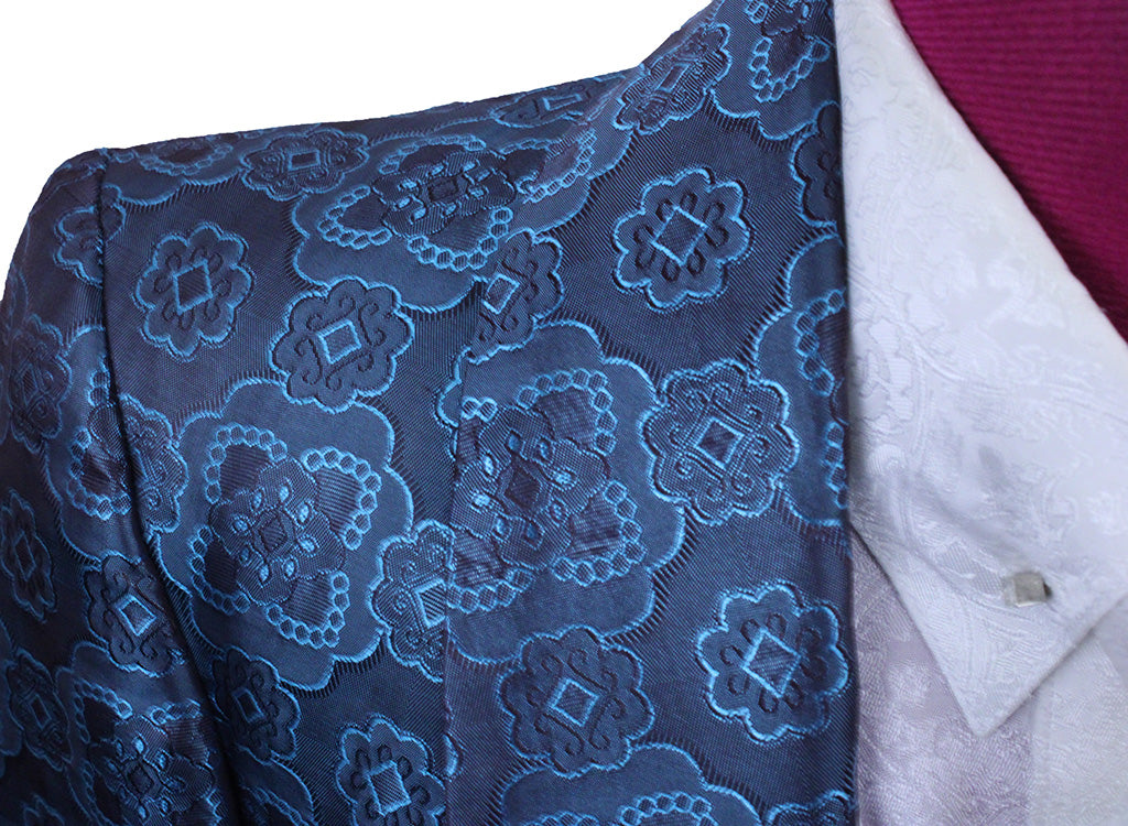 Day Coat Show Season Teal Blue Razzle Berry Medallion Brocade