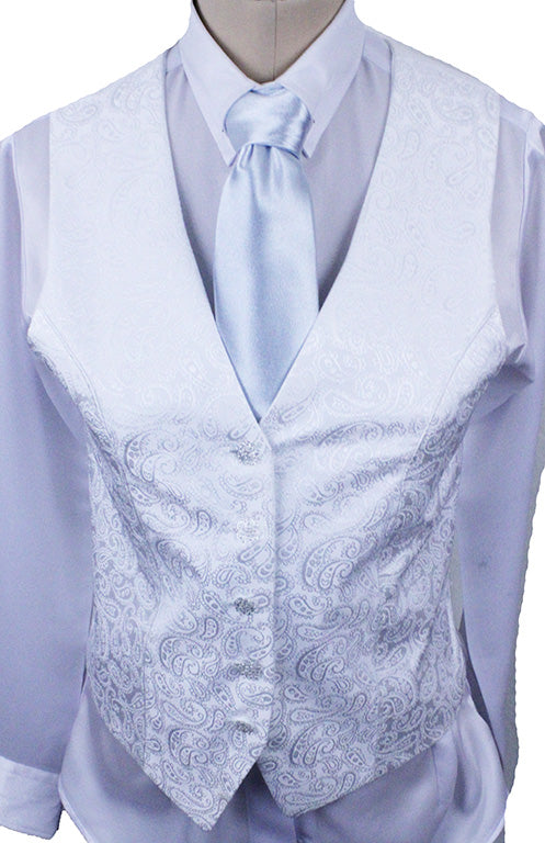 Vest White Paisley Brocade
