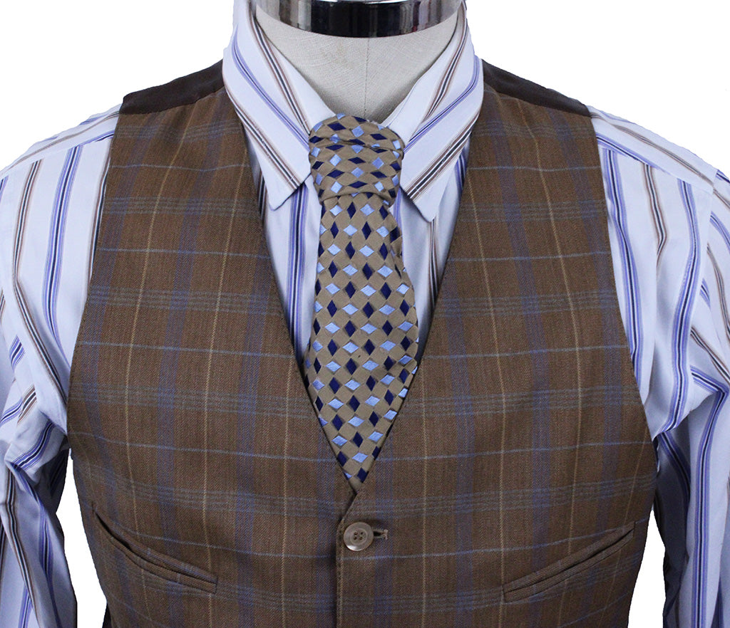 Men's Vest Becker Brothers Pecan with Blue, Gold, and Light Blue Glenplaid