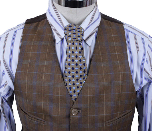 Men's Vest Becker Brothers Pecan with Blue, Gold, and Light Blue Glenplaid