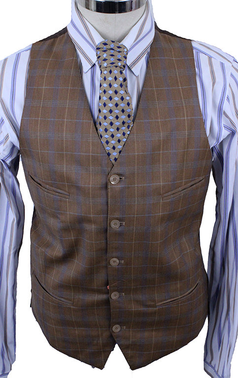Men's Vest Becker Brothers Pecan with Blue, Gold, and Light Blue Glenplaid