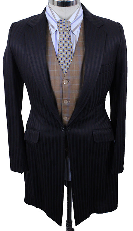 Day Suit Men's Becker Brothers Brown Sheen with Black and Rust Pinstripe