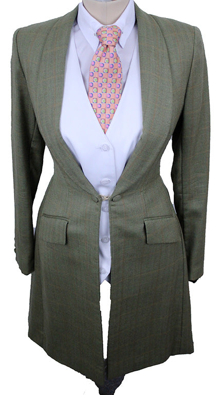 Day Coat Marsha DeArriaga Sage with Tangerine Windowpane