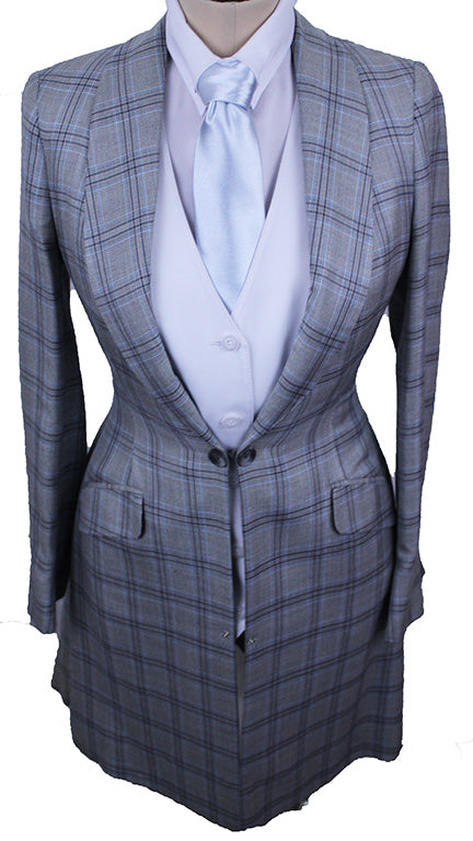 Day Coat Becker Brothers Silver with Blue and Charcoal Windowpane