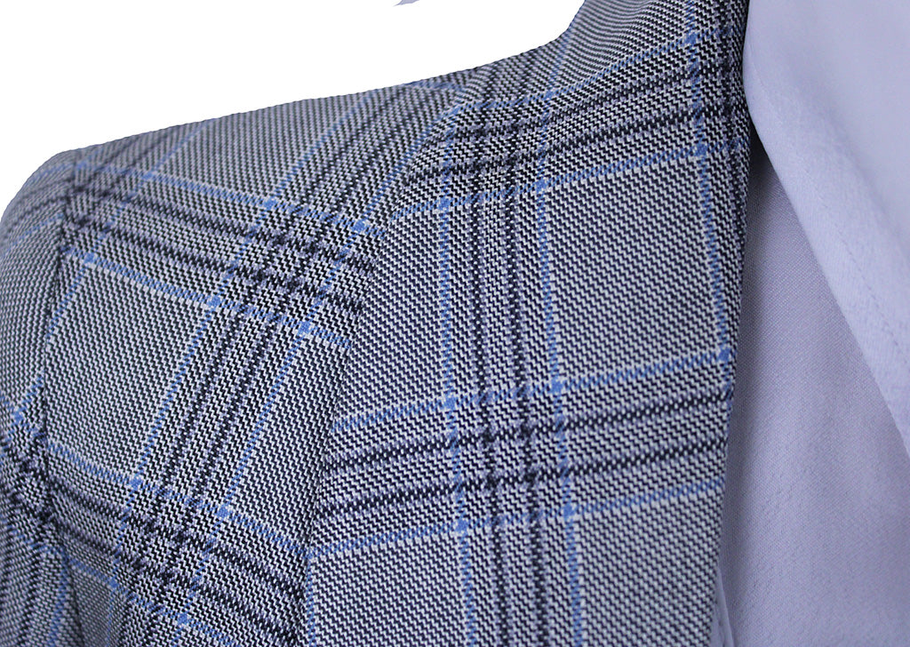 Day Coat Becker Brothers Silver with Blue and Charcoal Windowpane