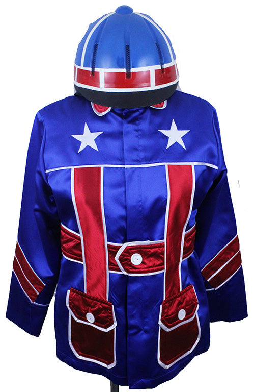 Road Silks Diana Buerkley Blue, Red, and White Stars with Helmet