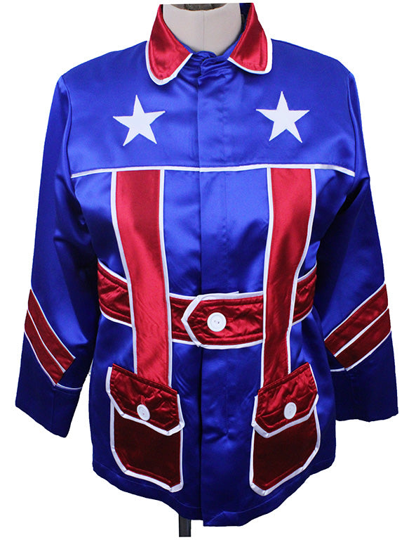 Road Silks Diana Buerkley Blue, Red, and White Stars with Helmet