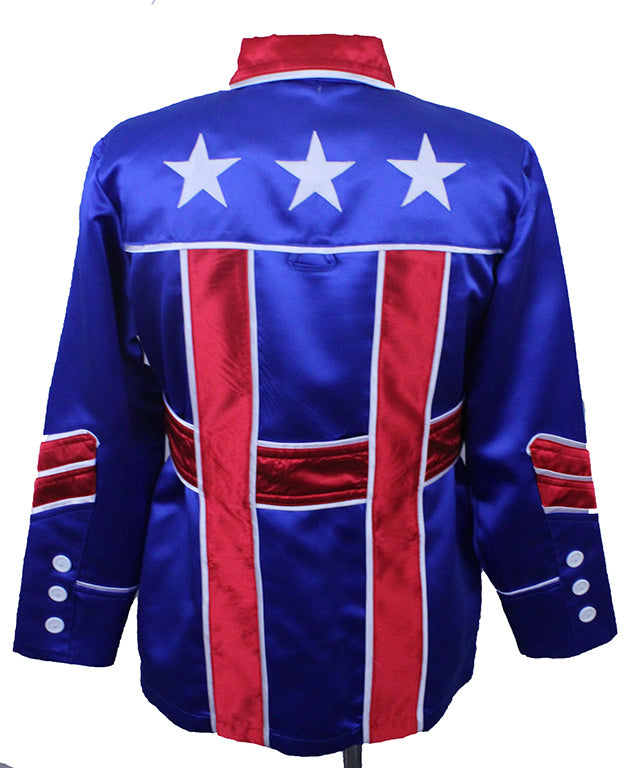 Road Silks Diana Buerkley Blue, Red, and White Stars with Helmet
