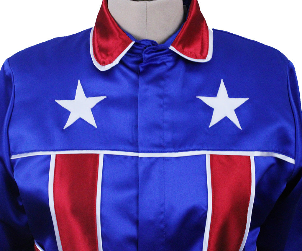 Road Silks Diana Buerkley Blue, Red, and White Stars with Helmet