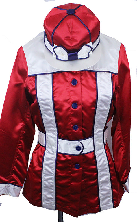 Road Silks Red with Purple and White Piping