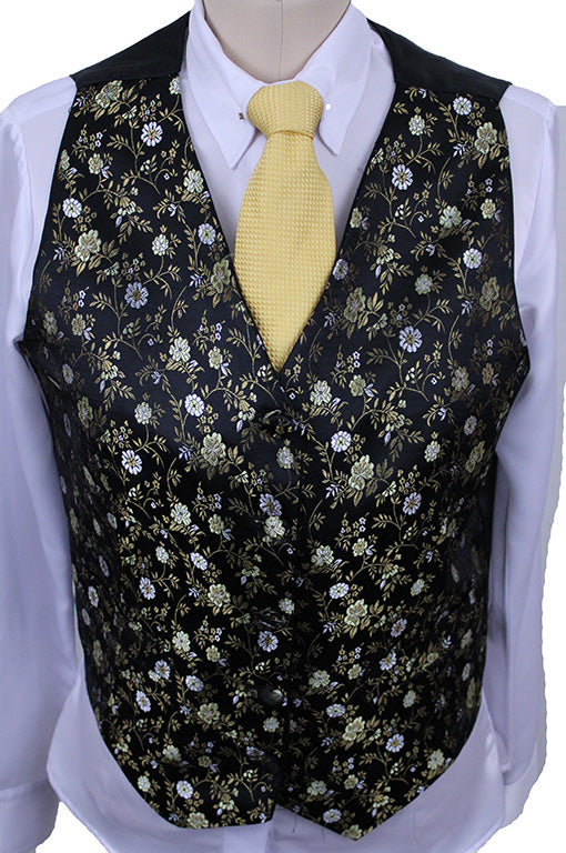 Vest Victors Black with Gold Floral Brocade