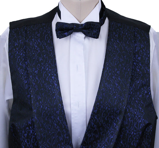 BRAND NEW! Formal Vest Frierson Black and Sapphire Paisley Brocade