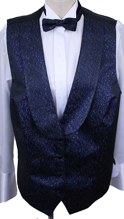 BRAND NEW! Formal Vest Frierson Black and Sapphire Paisley Brocade