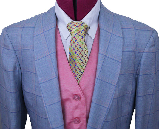 Day Coat DeRegnaucourt Light Blue with Pink and Blue Windowpane