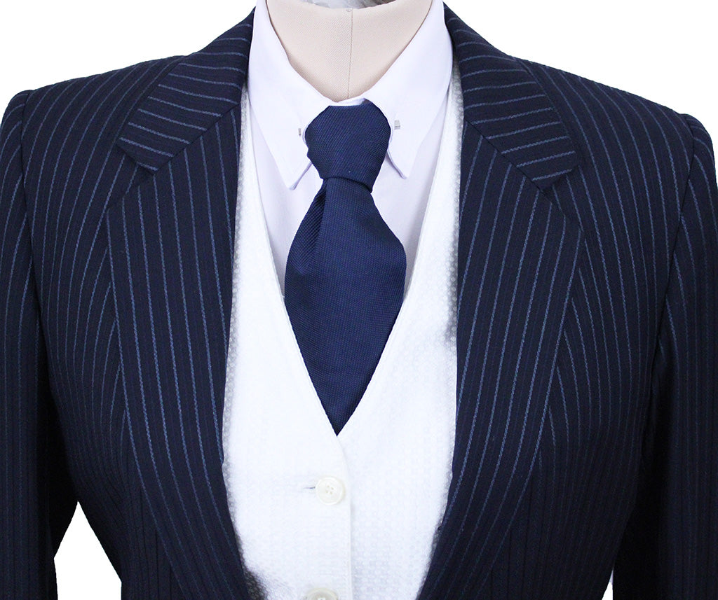 Day Suit Show Season Navy and Slate Thin Shadow Stripe