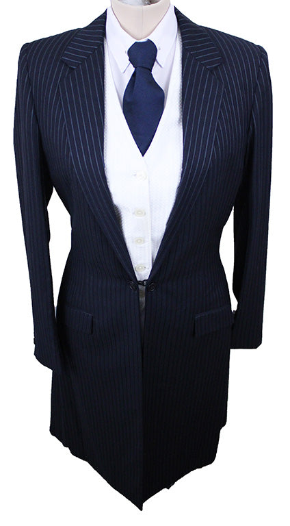 Day Suit Show Season Navy and Slate Thin Shadow Stripe