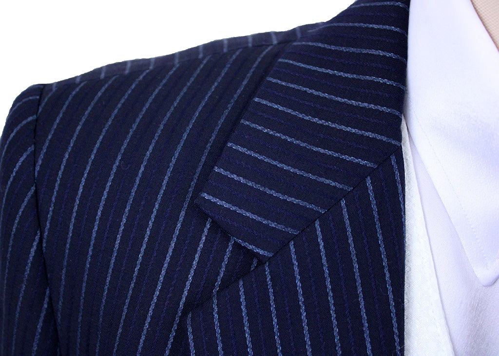 Day Suit Show Season Navy and Slate Thin Shadow Stripe
