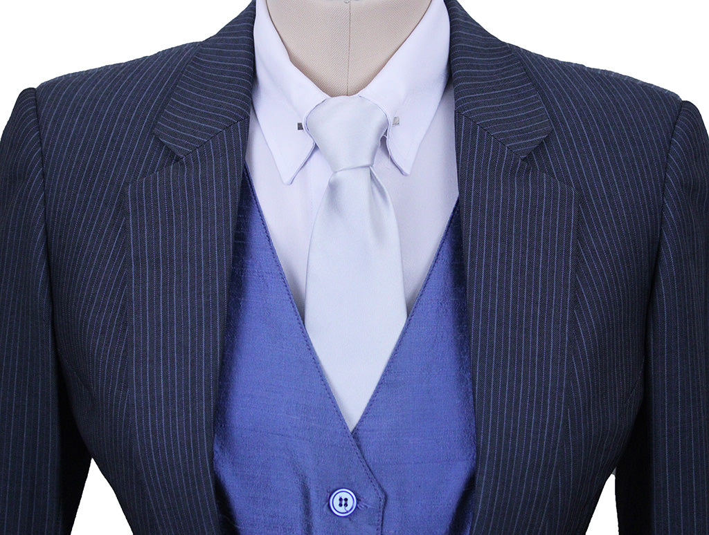 Day Suit DeRegnaucourt Slate Blue with Ice Blue Pinstripe