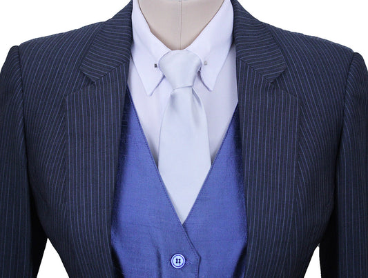 Day Suit DeRegnaucourt Slate Blue with Ice Blue Pinstripe