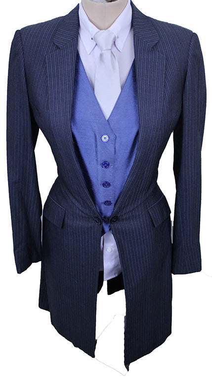 Day Suit DeRegnaucourt Slate Blue with Ice Blue Pinstripe