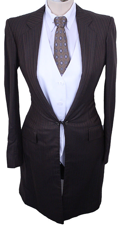 Day Suit DeRegnaucourt Chocolate Brown Shadow Stripe Sheen with TWO JODS