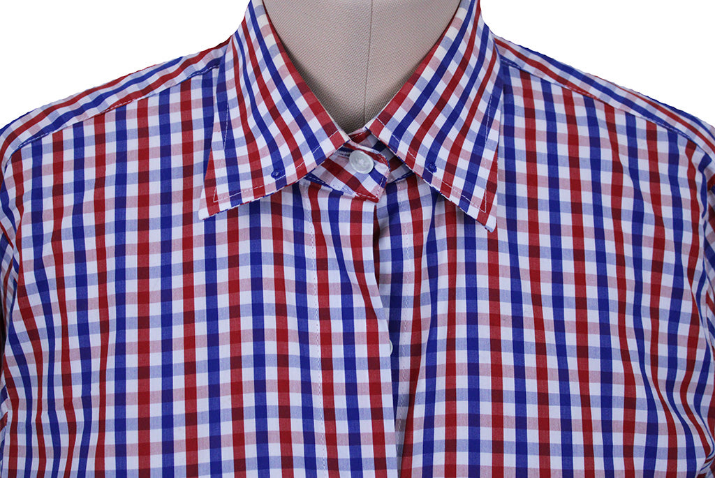 Shirt Issued By Ellie May Red and Blue Box Check
