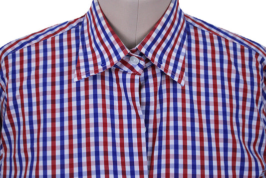 Shirt Issued By Ellie May Red and Blue Box Check