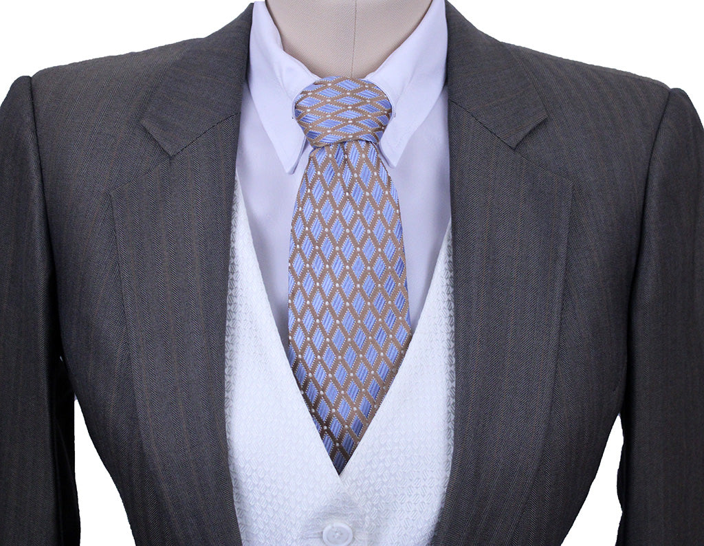 Day Suit DeRegnaucourt Taupe Herringbone Sheen with Tangerine Pinstripe