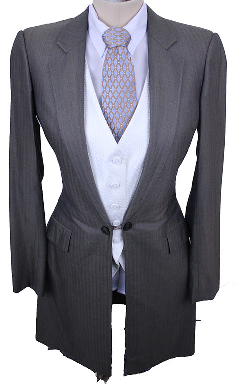 Day Suit DeRegnaucourt Taupe Herringbone Sheen with Tangerine Pinstripe