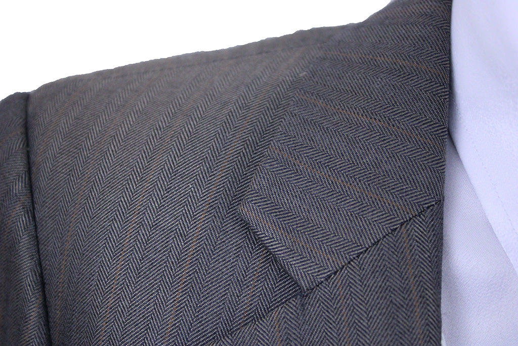 Day Suit DeRegnaucourt Taupe Herringbone Sheen with Tangerine Pinstripe