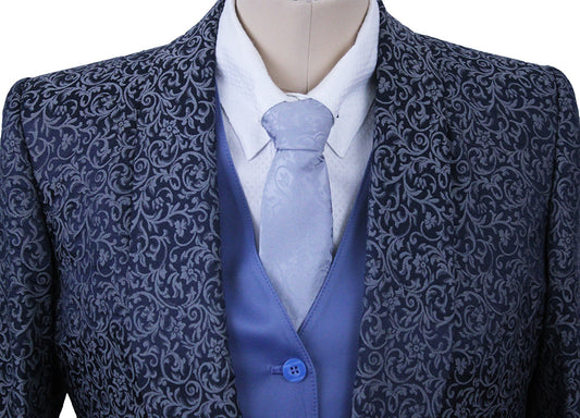 Day Coat Becker Brothers Navy and Silver Paisley