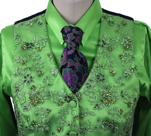 Shirt and Vest Combination Show Season Lime Sequin Applique Brocade