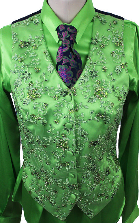 Shirt and Vest Combination Show Season Lime Sequin Applique Brocade
