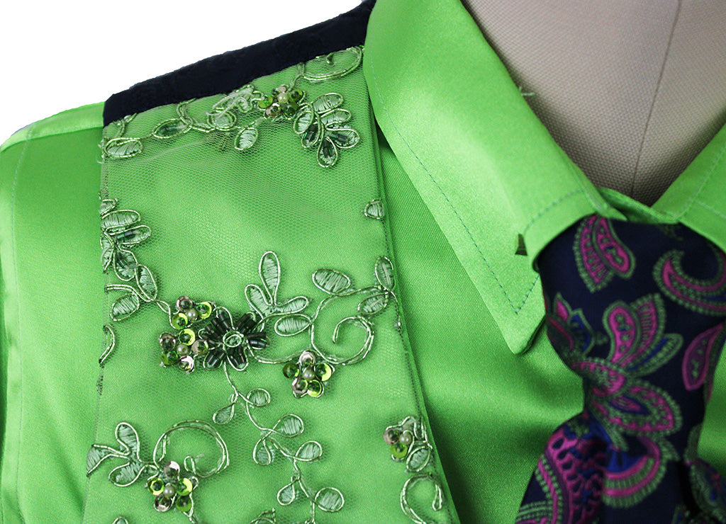 Shirt and Vest Combination Show Season Lime Sequin Applique Brocade
