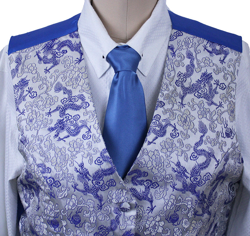 Vest Silver and Blue Dragon Brocade