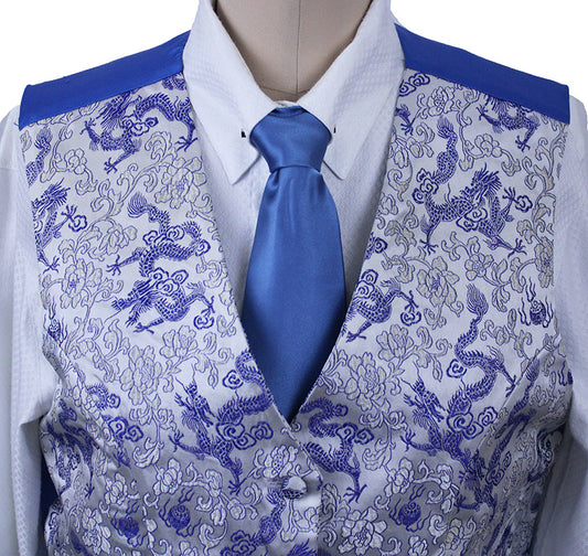 Vest Silver and Blue Dragon Brocade