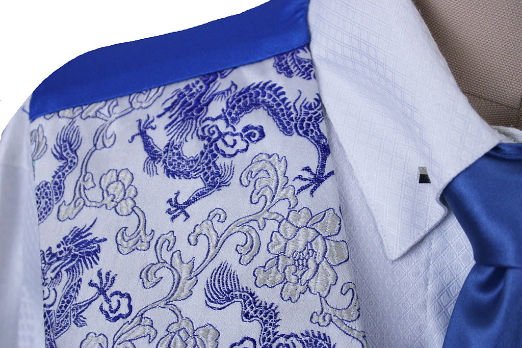 Vest Silver and Blue Dragon Brocade