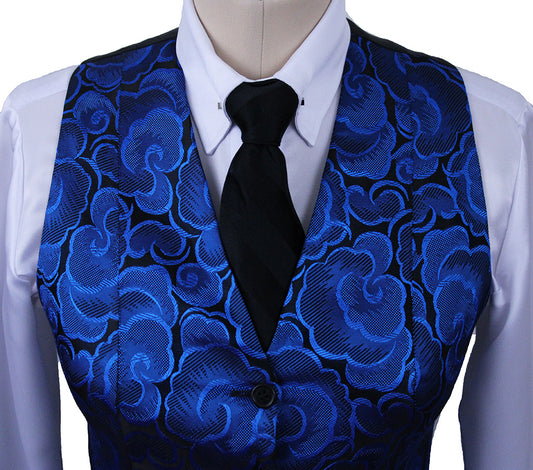 Vest Chavez Black and Blue Floral Brocade